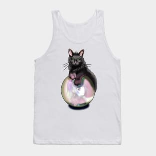 Black witch cat with a pink glow crystal ball Tank Top